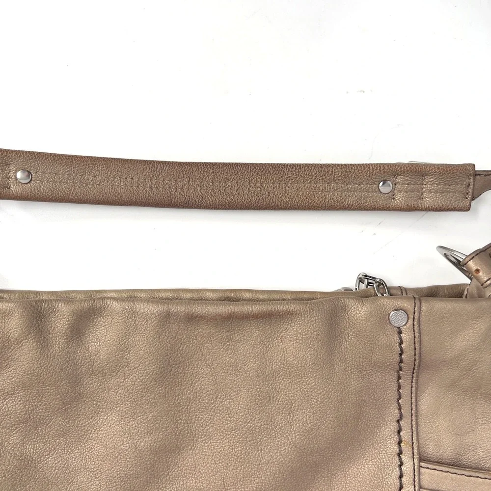 Cole Haan Womens Bronze Leather Hobo Shoulder Bag Large Boho Western Slouchy